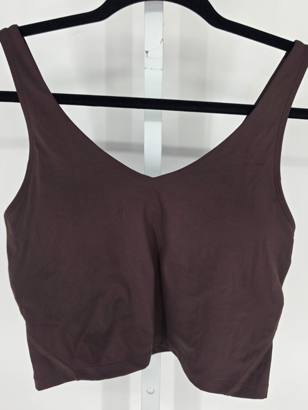 Womens Sz M Longline Sports Bra V Neck Dark Chocolate Brown